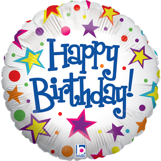 Foil Blln 18In Rnd White Bright Birthday