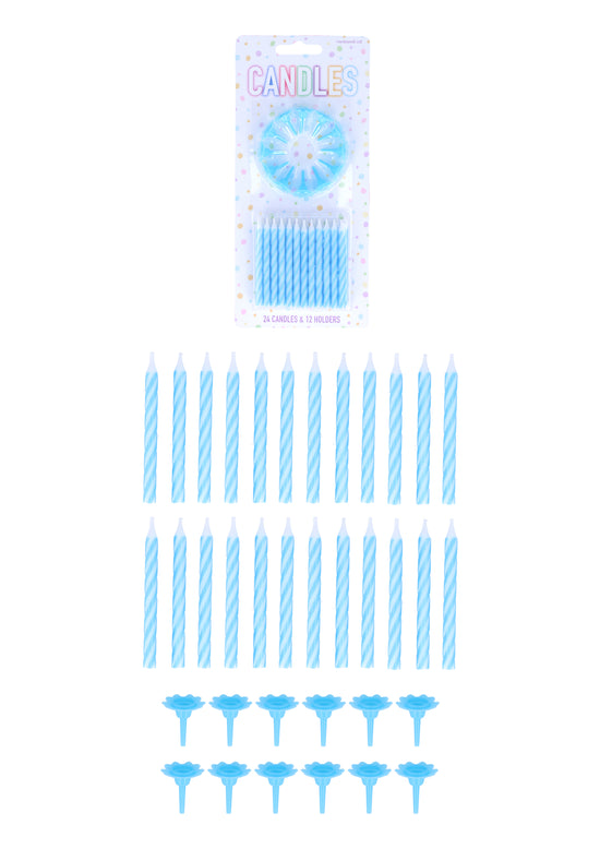 Candles Party 24 W/ 12 Holders 6Cm Blue