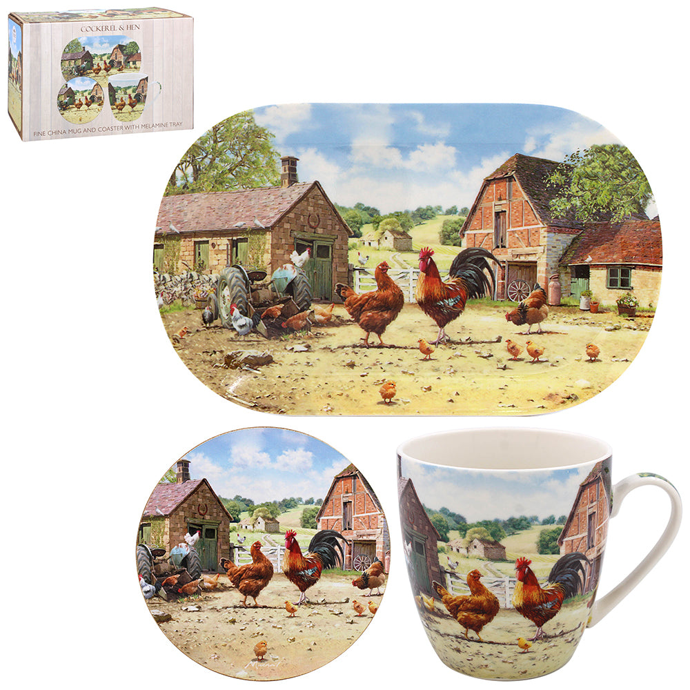 Cockerel & Hen Mugcoastertray - Tiger Feet Ireland