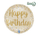Foil Blln 18in Rnd Cream Happy Birthday - Tiger Feet Ireland