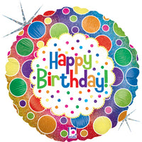 Foil Balloon 18" Round Rainbow Dots Birthday - Tiger Feet Ireland