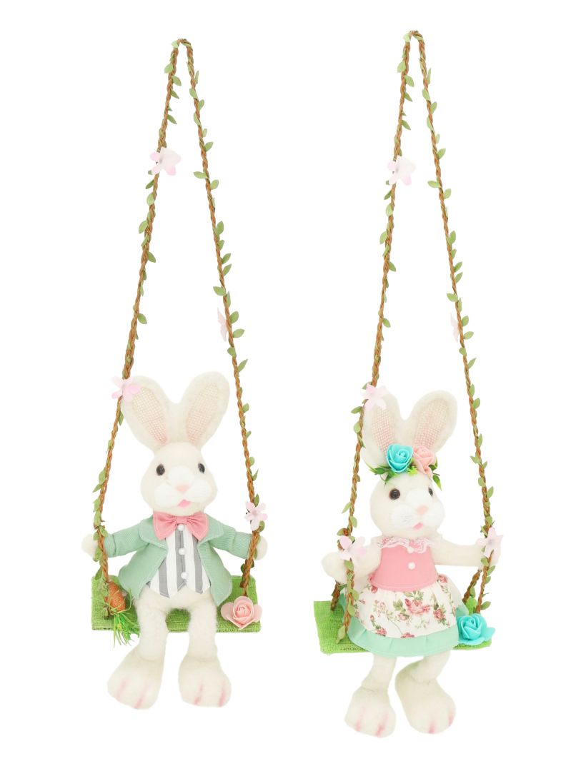 Easter Plush Toy Bunny On Swing Asst - Tiger Feet Ireland