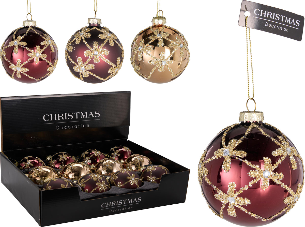 Xmas Ball 80Mm 3Ass Clr 12pk - Tiger Feet Ireland