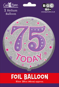 5Pk Foil Balloon Birthday Age 75 - Tiger Feet Ireland