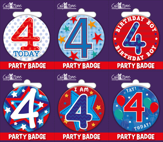 6pk Small Badges Birthday Age 4
