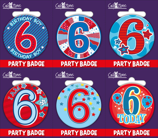 6pk Small Badges Birthday Age 6