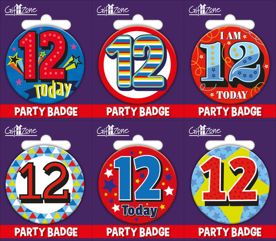 6pk Small Badges Birthday Age 12