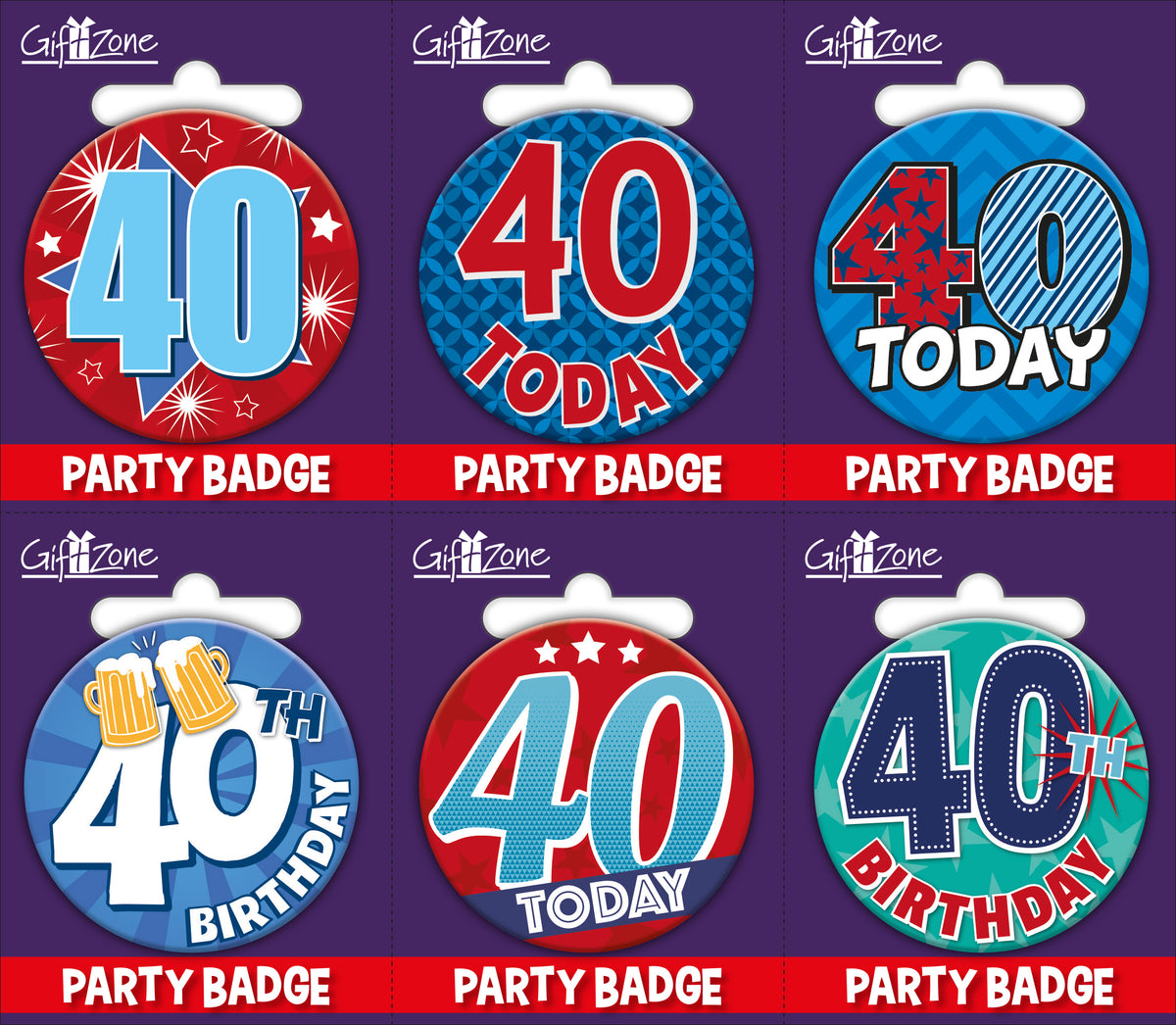 6pk Small Badges Birthday Age 40 - Tiger Feet Ireland