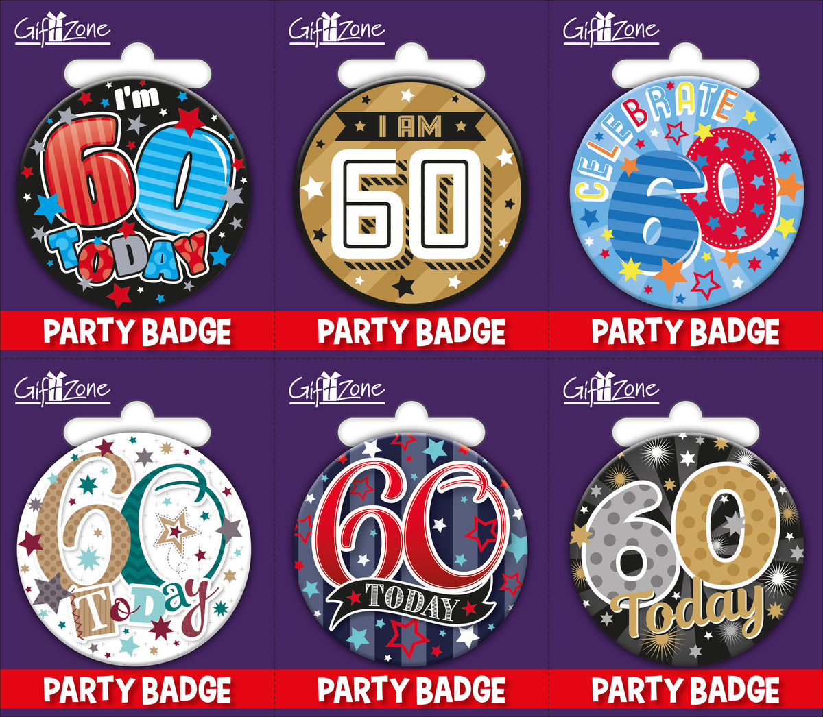 6pk Small Badges Birthday Age 60 - Tiger Feet Ireland