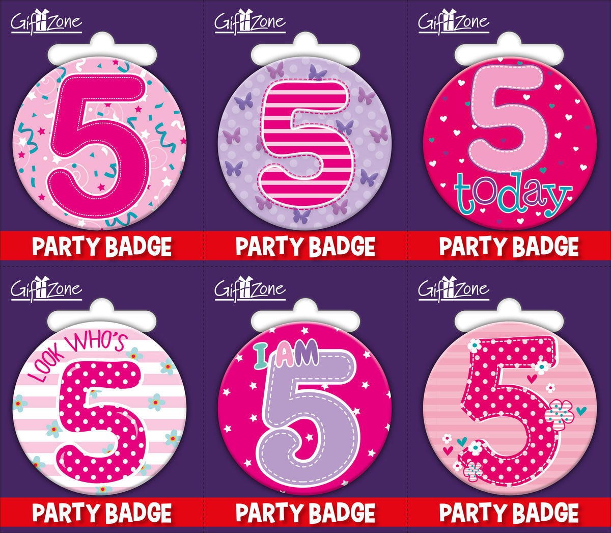 6pk Small Badges Birthday Age 5 - Tiger Feet Ireland