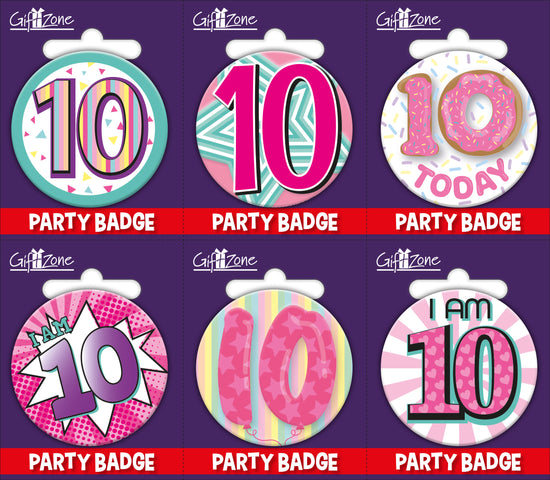 6pk Small Badges Birthday Age 10
