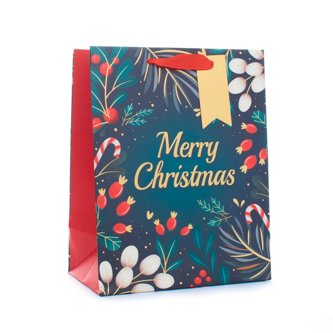 Gift Bag Text & Foliage Medium 12pk