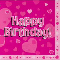 16ct Luncheon Napkins 3ply Pink Happy Birthday - Tiger Feet Ireland