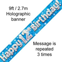 9ft Banner Happy 12th Birthday Blue - Tiger Feet Ireland