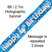 9ft Banner Happy 4th Birthday Blue - Tiger Feet Ireland