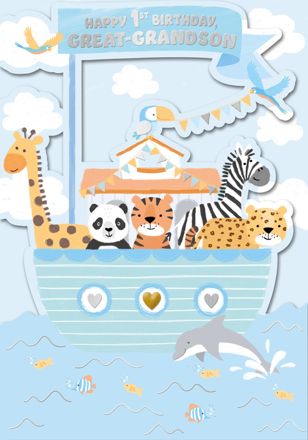 6pk Cards C90 Birthday Age 1 Great-Grandson - Tiger Feet Ireland