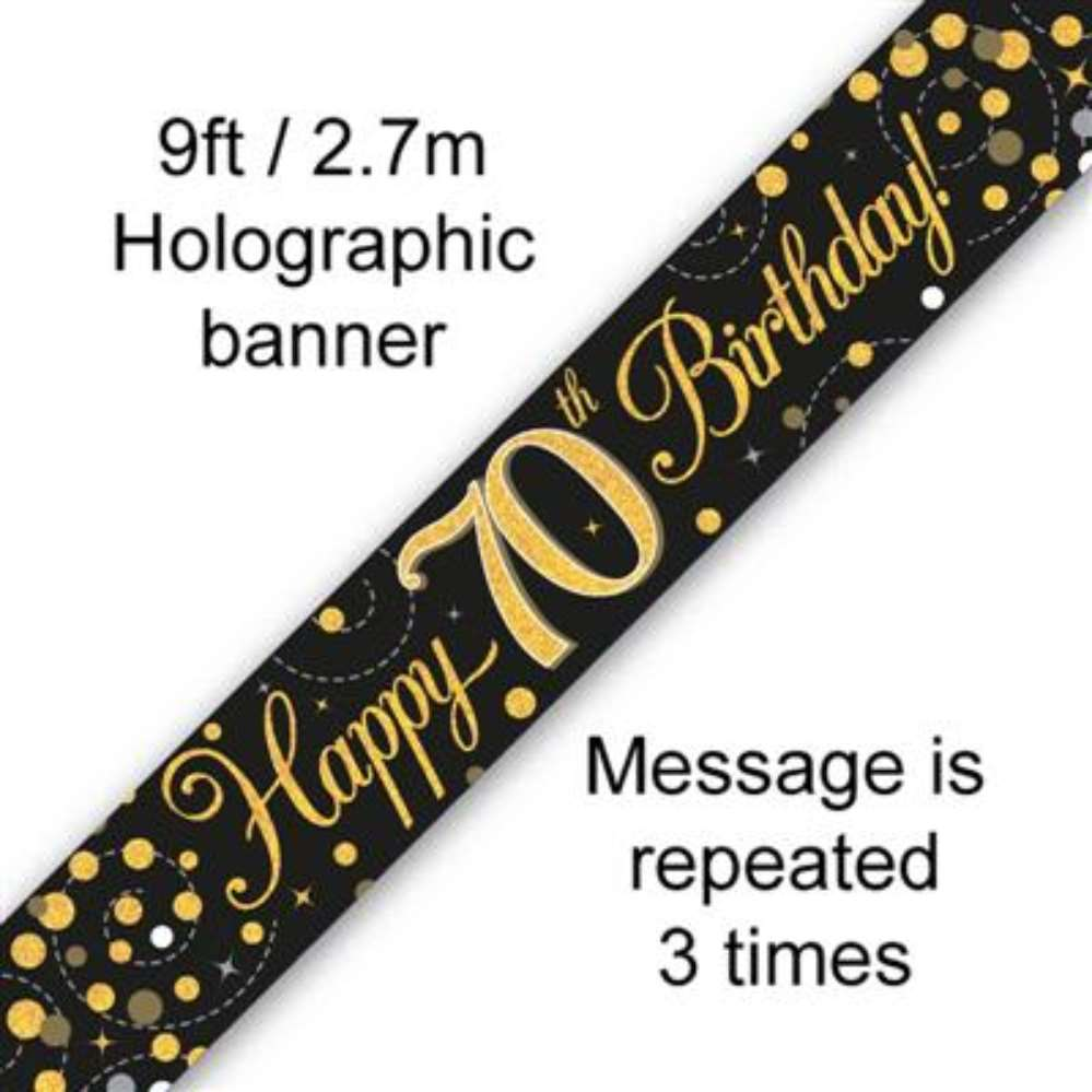 9ft Banner Sparkling 70th Bday Black & Gol - Tiger Feet Ireland