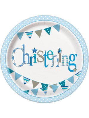 8ct Paper Plates Blue Bunting Christening - Tiger Feet Ireland
