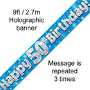 Happy 50th Birthday 9ft Blue Banner - Tiger Feet Ireland