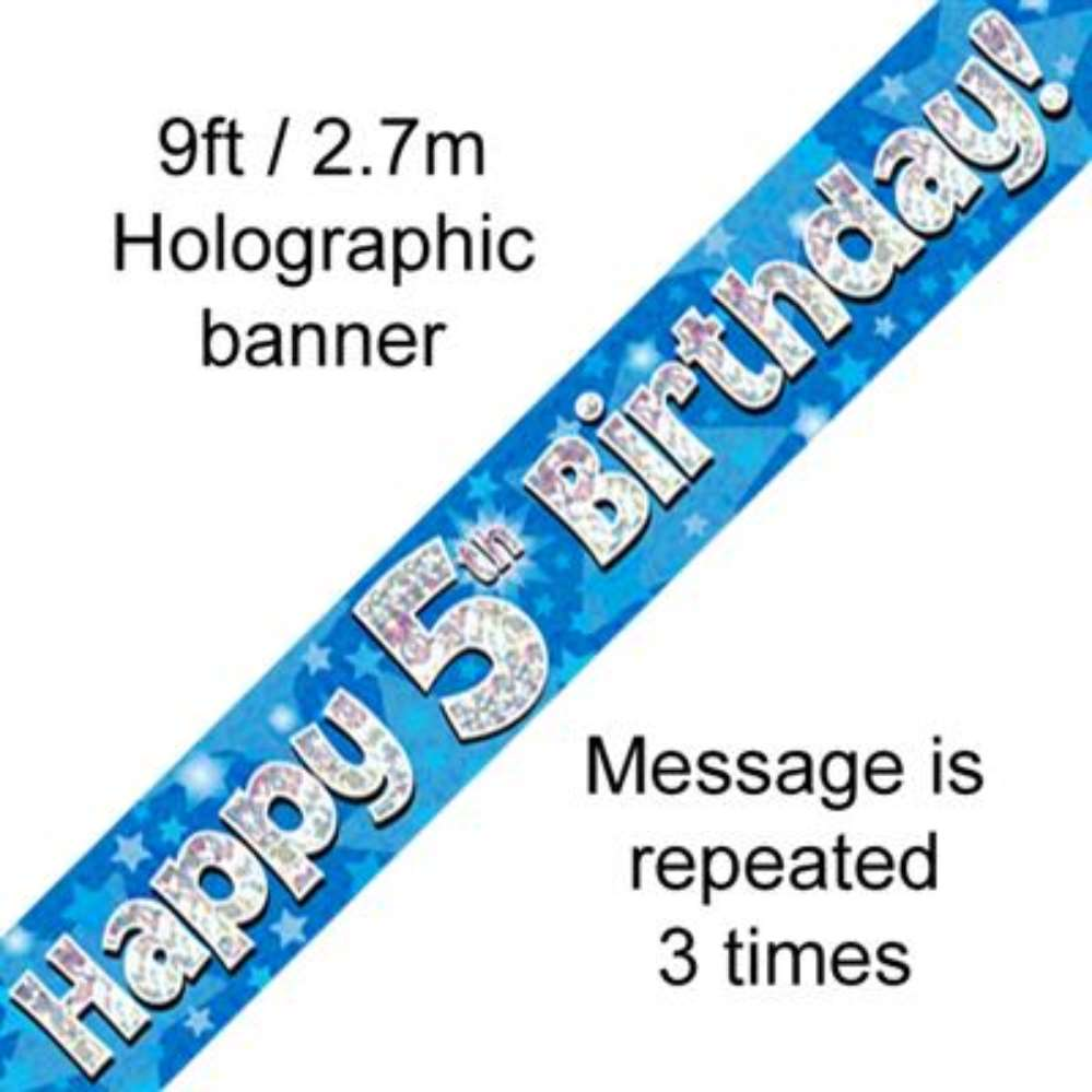 9ft Banner Happy 5th Birthday Blue - Tiger Feet Ireland