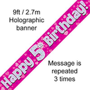 9ft Banner Happy 5th Birthday Pink - Tiger Feet Ireland