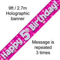 9ft Banner Happy 5th Birthday Pink - Tiger Feet Ireland