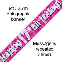 9ft Banner Happy 17th Birthday Pink - Tiger Feet Ireland