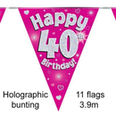 Party Bunting Happy 40th Birthday Pink - Tiger Feet Ireland
