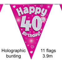 Party Bunting Happy 40th Birthday Pink - Tiger Feet Ireland