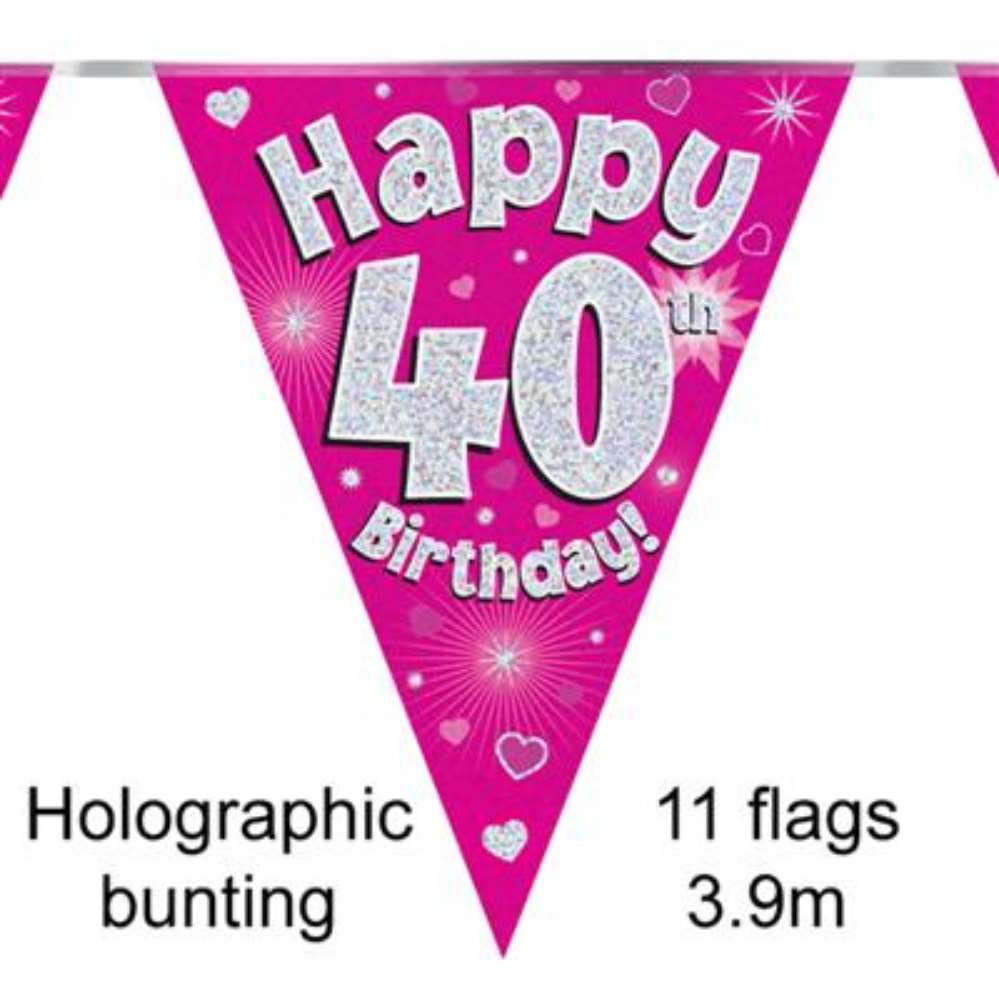 Party Bunting Happy 40th Birthday Pink - Tiger Feet Ireland