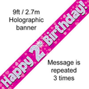 9ft Banner Happy 2nd Birthday Pink - Tiger Feet Ireland