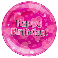 8ct Paper Plates 23cm Pink Happy Birthday - Tiger Feet Ireland