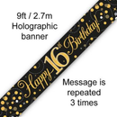 9ft Banner Spark Fizz 16th Blck & Gld Ho - Tiger Feet Ireland