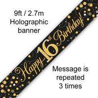 9ft Banner Spark Fizz 16th Blck & Gld Ho - Tiger Feet Ireland