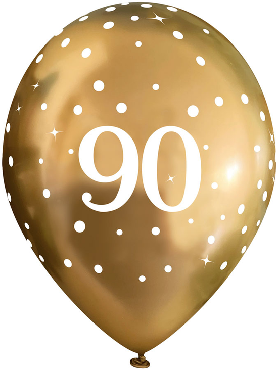 6ct Latex Balloon 11" 90Th Sparkling Fizz Gold