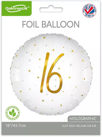Foil Balloon 18" Sparkle White 16 Holographic - Tiger Feet Ireland