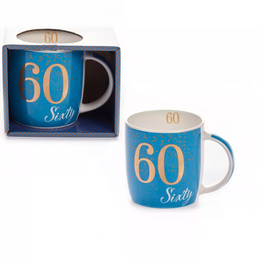 Age 60 Blue Mug With Foil Number - Tiger Feet Ireland