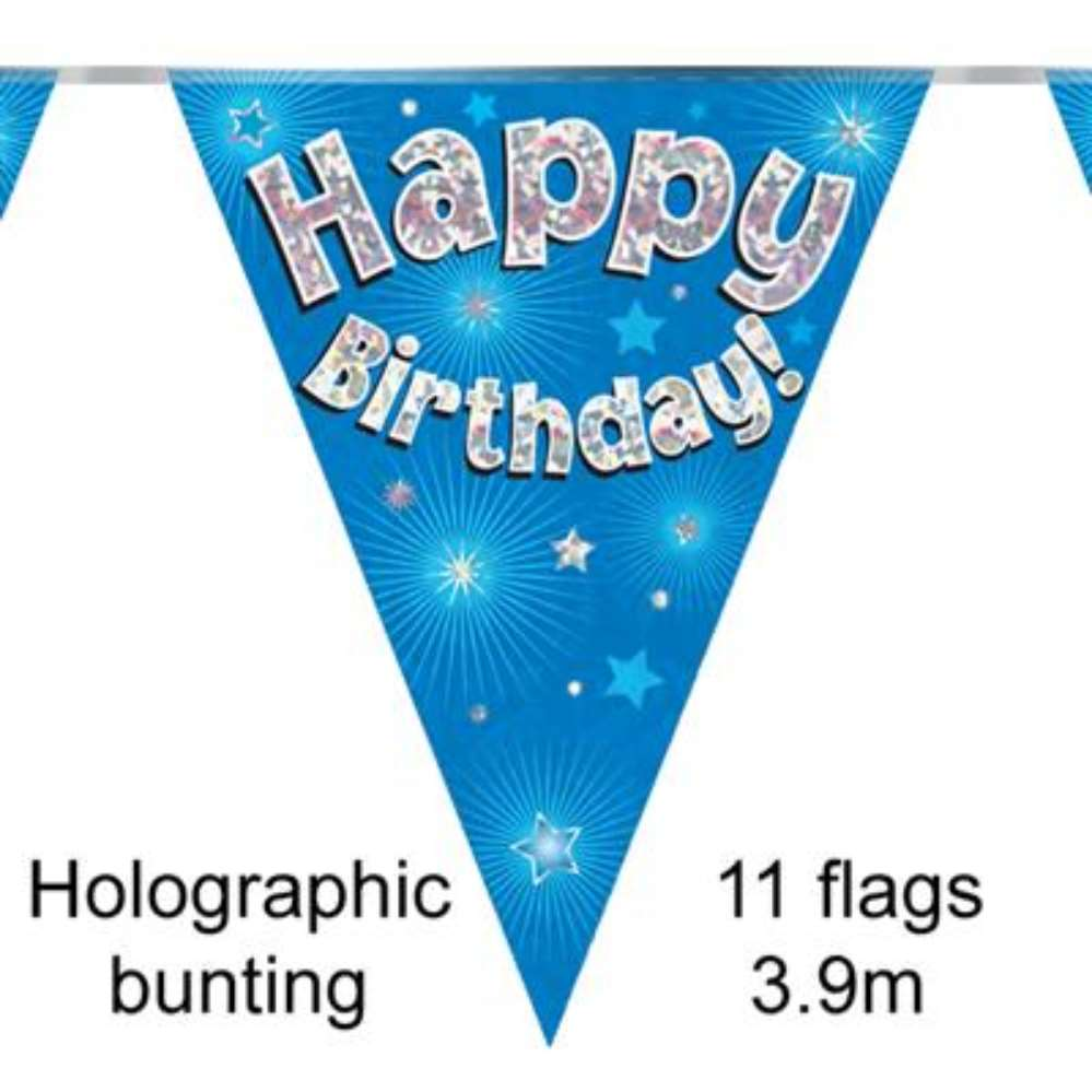Party Bunting Happy Bday Blue Holo 11 flags - Tiger Feet Ireland