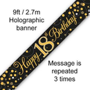 9ft Banner Sparkling 18th Bday Black & Gol - Tiger Feet Ireland