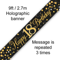 9ft Banner Sparkling 18th Bday Black & Gol - Tiger Feet Ireland