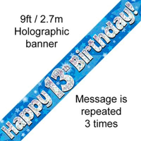 9ft Banner Happy 13th Birthday Blue - Tiger Feet Ireland