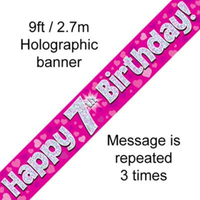 9ft Banner Happy 7th Birthday Pink - Tiger Feet Ireland