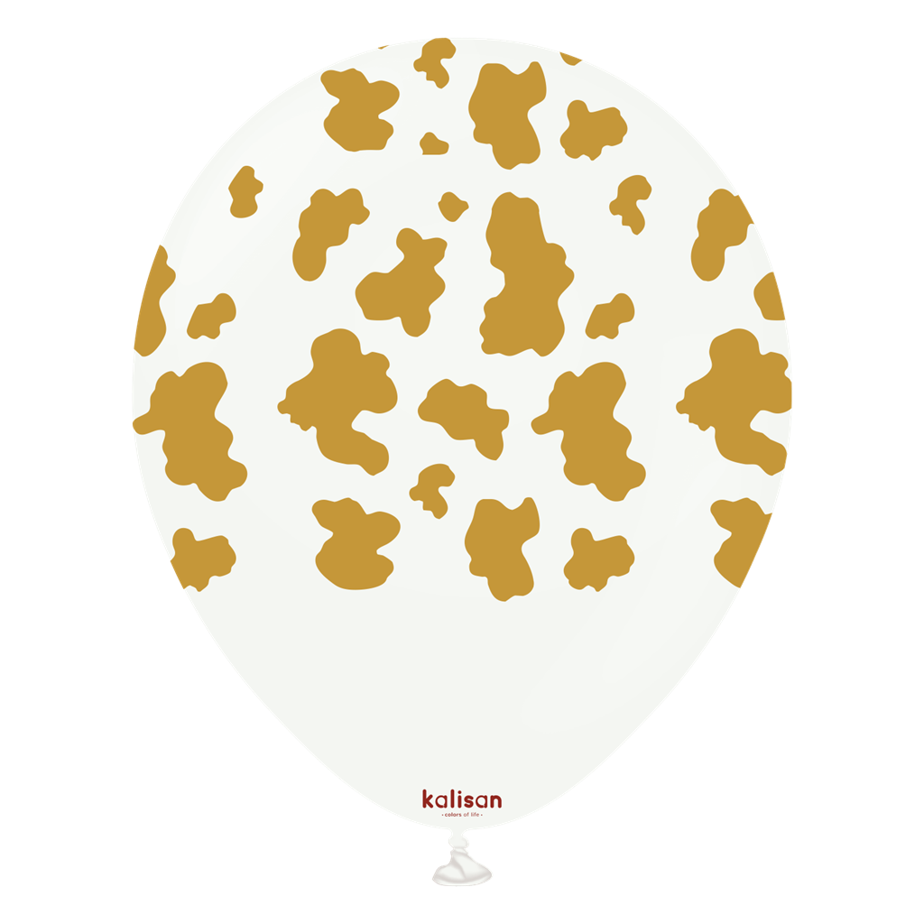 25ct Latex Balloon 12" Safari Cow White & Gold - Tiger Feet Ireland