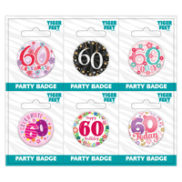 6pk Small Badges Birthday Age 60 - Tiger Feet Ireland