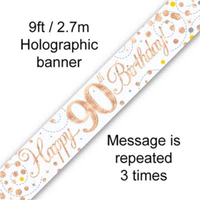 9ft Banner Sparkling Birthday 90th - Tiger Feet Ireland
