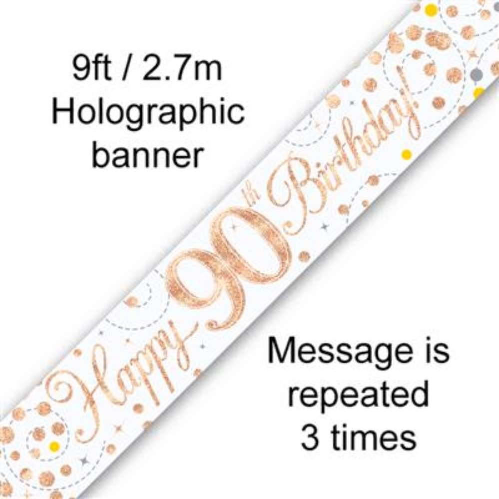 9ft Banner Sparkling Birthday 90th - Tiger Feet Ireland