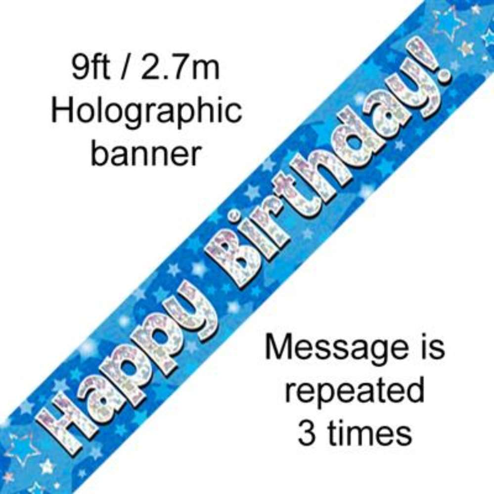 Happy Birthday 9ft Blue Banner - Tiger Feet Ireland