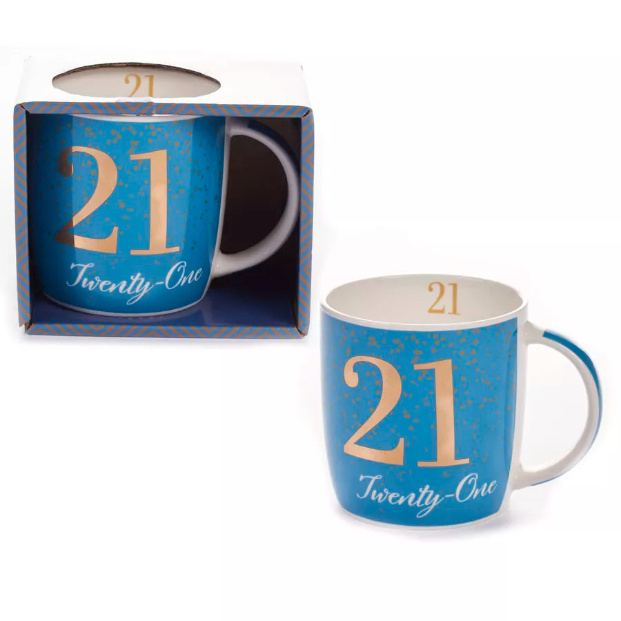 Age 21 Blue Mug With Foil Number - Tiger Feet Ireland