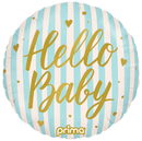 Foil Balloon 18" Round Hello Baby Blue Stripes - Tiger Feet Ireland