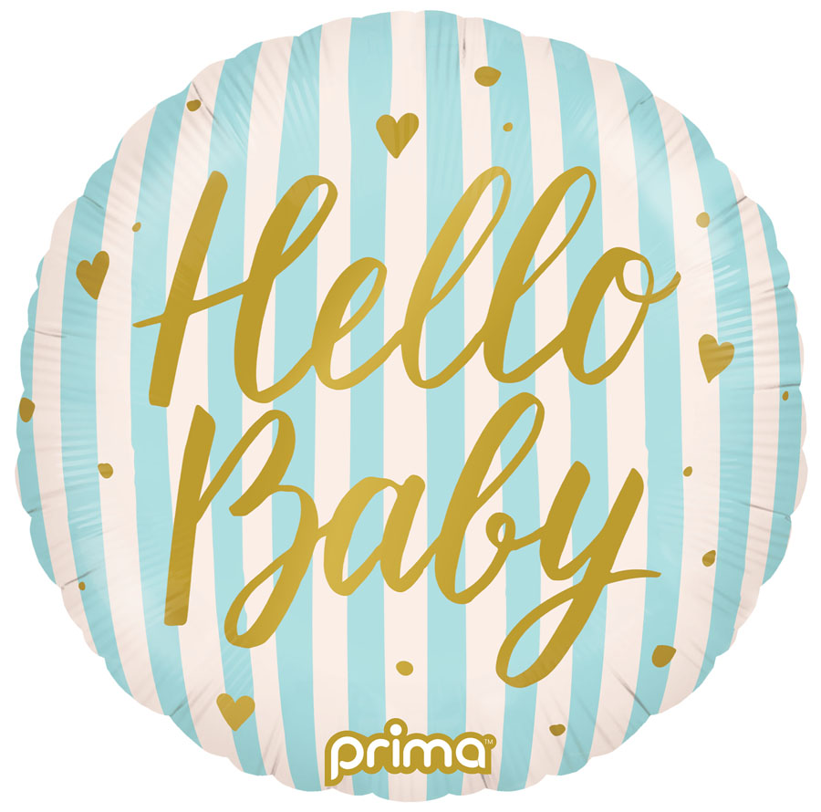 Foil Balloon 18" Round Hello Baby Blue Stripes - Tiger Feet Ireland